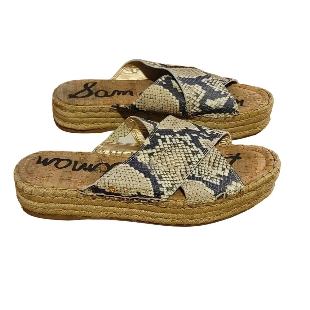 Sam Edelman Natty Platform Leather Espadrille Sandal Snakeskin Boho Casual 10M
